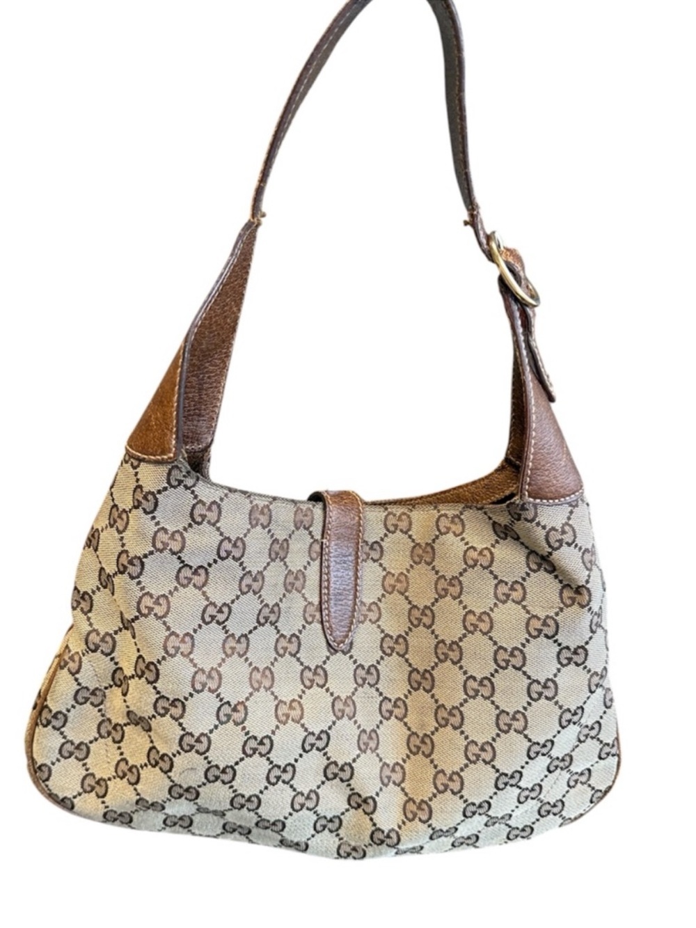Vintage Gucci Jackie 1961 GG Supreme Monogram Canvas Shoulder Bag Brown Cream - Picture 2 of 12